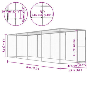Gabbia per Gatti 6x1,5x1,5 m in Acciaio Zincato