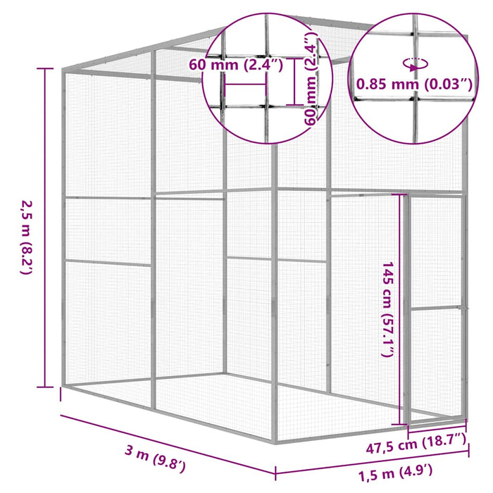 Gabbia per Gatti 3x1,5x2,5 m in Acciaio Zincato 146360