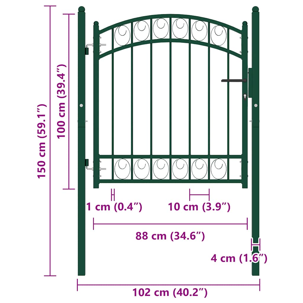 Cancello per Recinzione ad Arco in Acciaio 100x100 cm Verde 146363