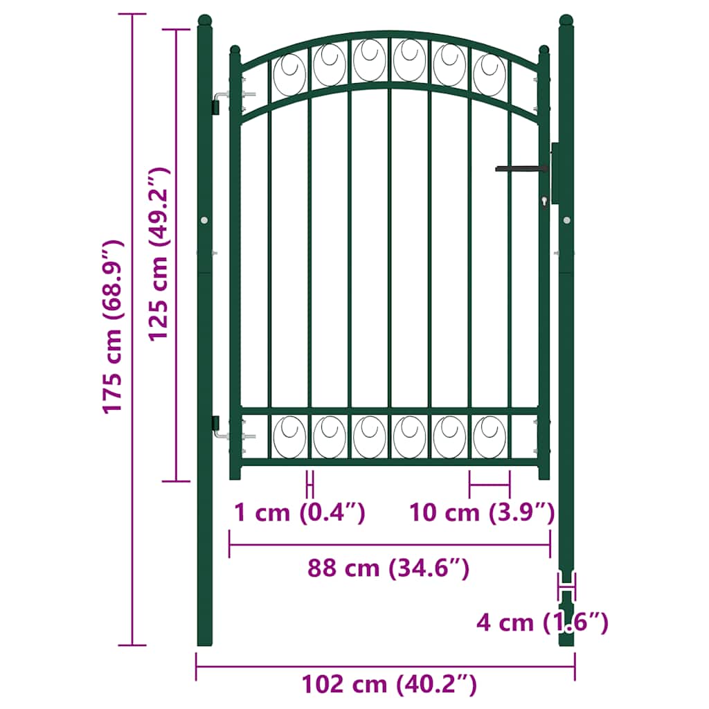 Cancello per Recinzione ad Arco in Acciaio 100x125 cm Verde 146364