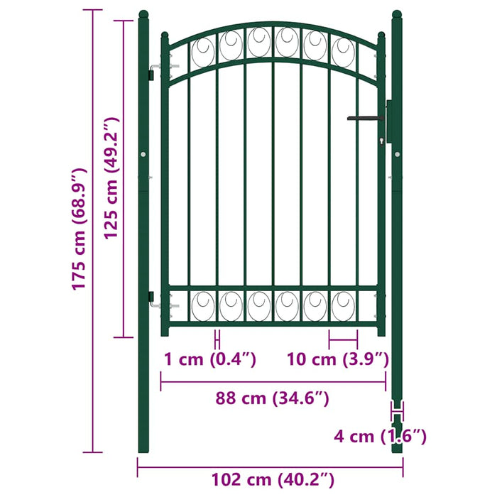 Cancello per Recinzione ad Arco in Acciaio 100x125 cm Verde 146364
