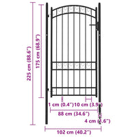 Cancello per Recinzione ad Arco in Acciaio 100x175 cm Nero 146371