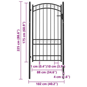 Cancello per Recinzione ad Arco in Acciaio 100x175 cm Nero