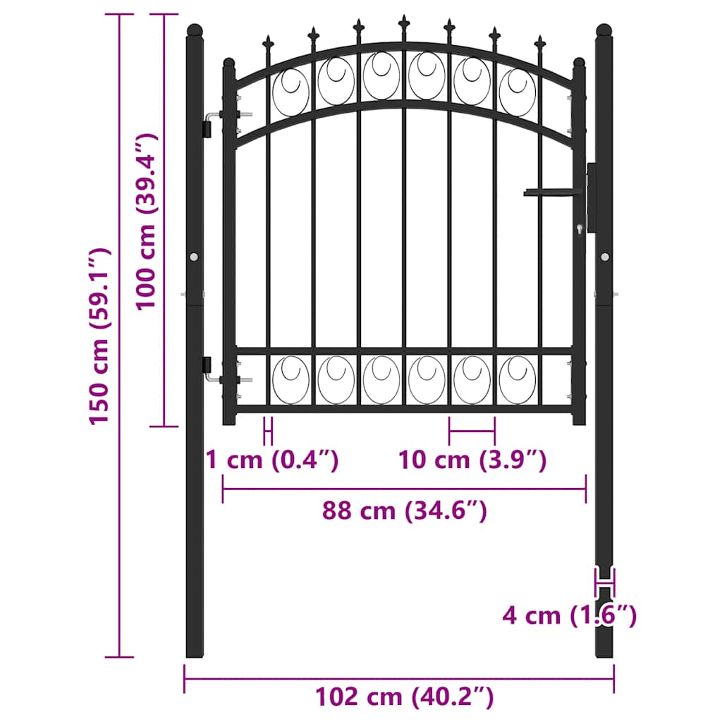 Cancello per Recinzione con Punte in Acciaio 100x100 cm Nero 146378