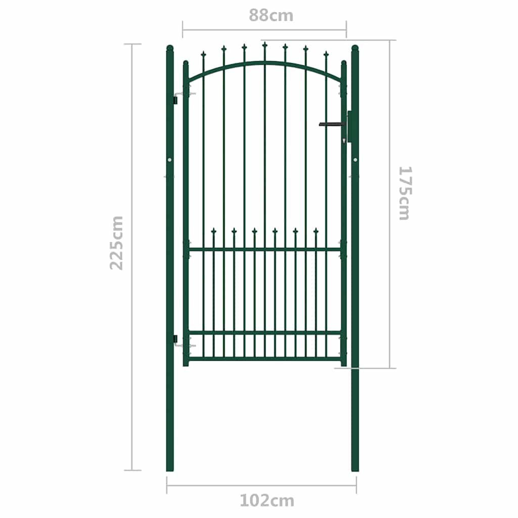 Cancello per Recinzione con Punte in Acciaio 100x175 cm Verde 146396