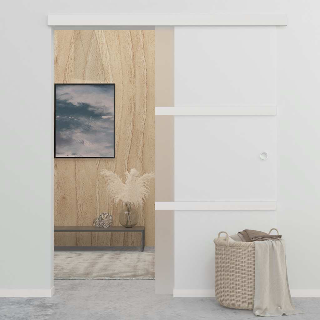 Porta Scorrevole in Vetro ESG e Alluminio 90x212cm Argento 288053
