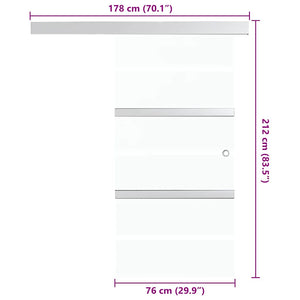 Porta Scorrevole in Vetro ESG e Alluminio 76x212 cm Argento 288058