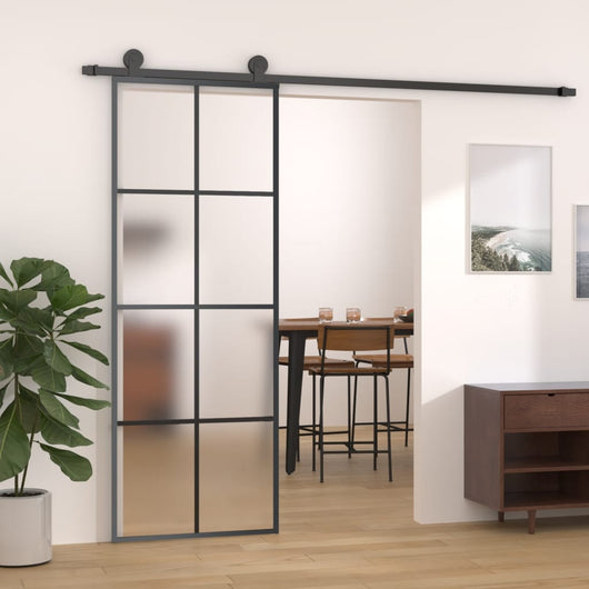 Porta Scorrevole in Alluminio e Vetro ESG 76x205 cm Nera 288064