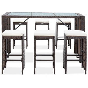 Set da Bar da Giardino 7 pz con Cuscini in Polyrattan Marrone 49559