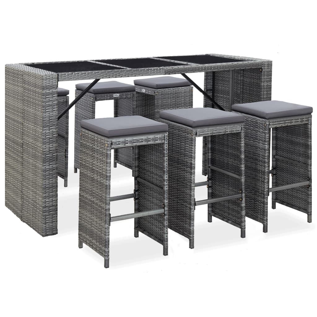 Set da Bar da Giardino 7 pz con Cuscini in Polyrattan Grigio cod mxl 37039