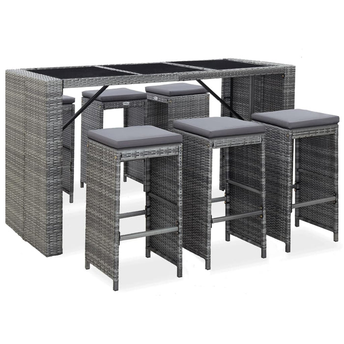 Set da Bar da Giardino 7 pz con Cuscini in Polyrattan Grigio cod mxl 37039