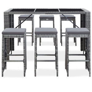 Set da Bar da Giardino 7 pz con Cuscini in Polyrattan Grigio cod mxl 37039