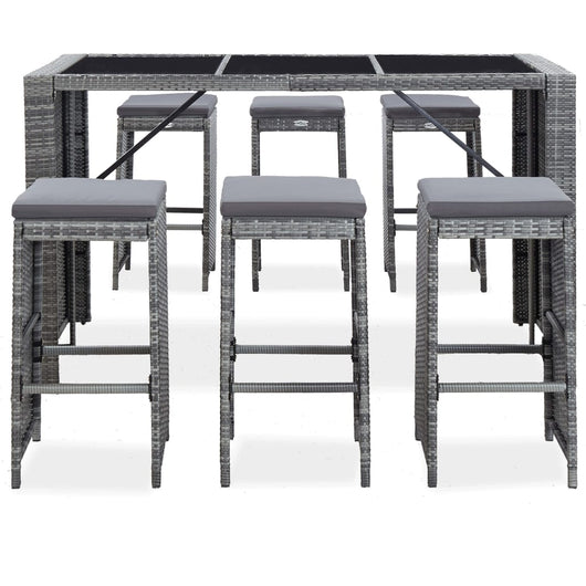 Set da Bar da Giardino 7 pz con Cuscini in Polyrattan Grigio cod mxl 37039