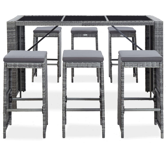 Set da Bar da Giardino 7 pz con Cuscini in Polyrattan Grigio 49561
