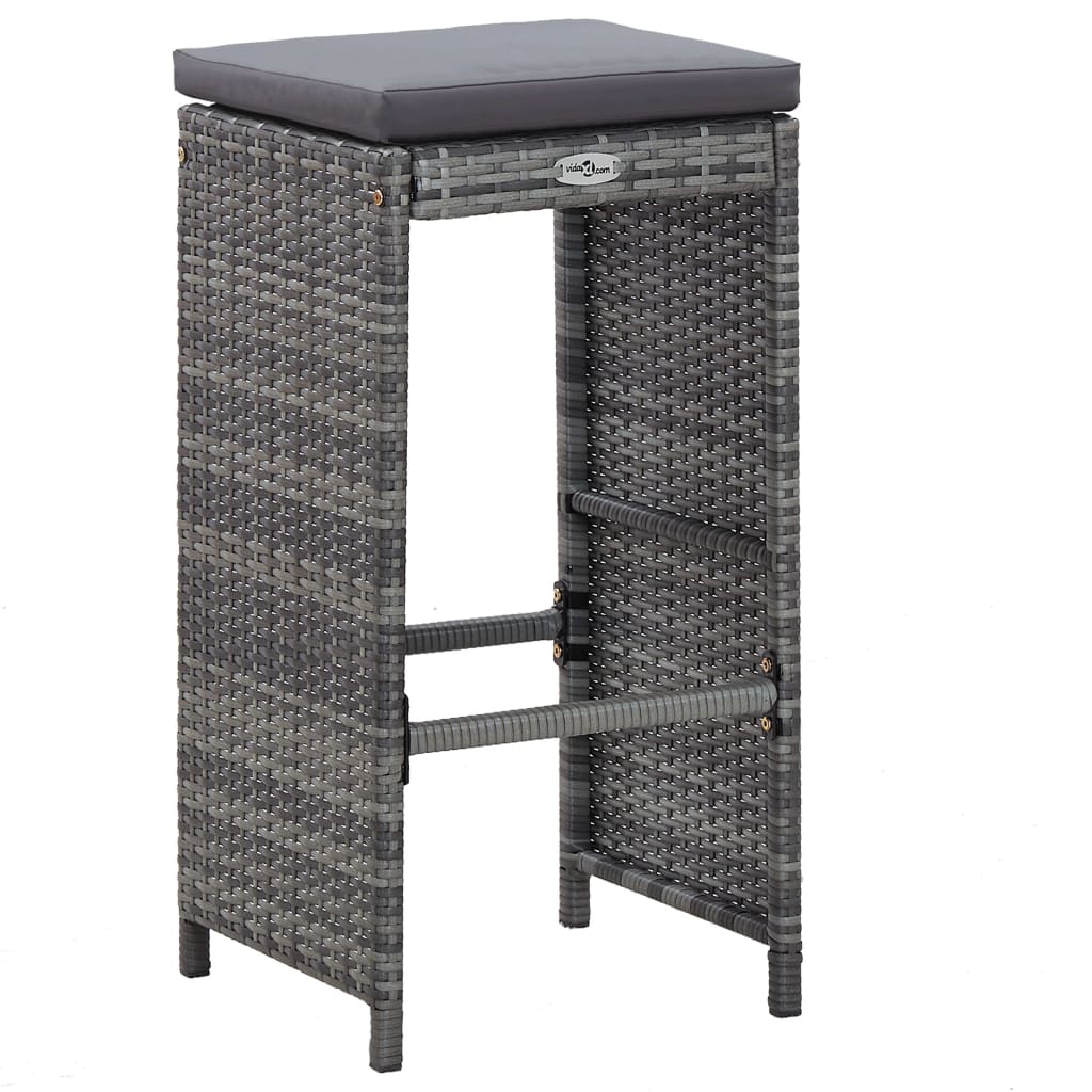 Set da Bar da Giardino 7 pz con Cuscini in Polyrattan Grigio 49561