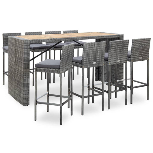 Set da Bar da Giardino 9 pz Polyrattan e Legno Acacia Grigio  cod mxl 34910
