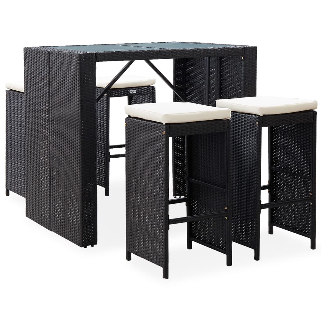 Set da Bar da Giardino 5 pz in Polyrattan e Vetro Nero cod mxl 41526