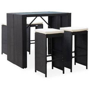 Set da Bar da Giardino 5 pz in Polyrattan e Vetro Nero cod mxl 41526