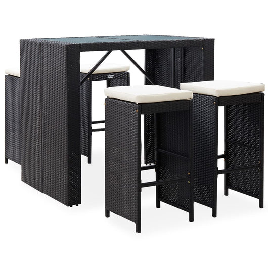 Set da Bar da Giardino 5 pz in Polyrattan e Vetro Nero cod mxl 41526