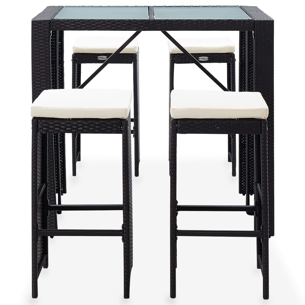 Set da Bar da Giardino 5 pz in Polyrattan e Vetro Nero cod mxl 41526