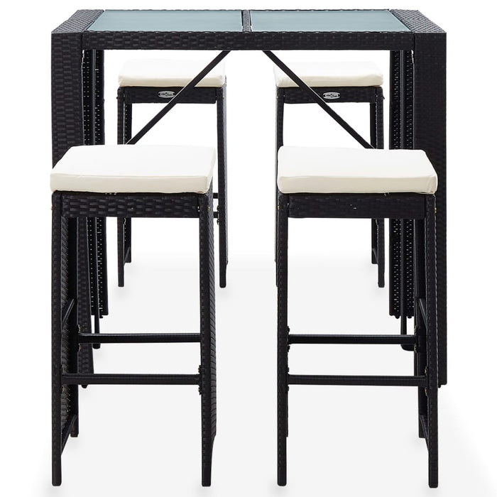 Set da Bar da Giardino 5 pz in Polyrattan e Vetro Nero cod mxl 41526