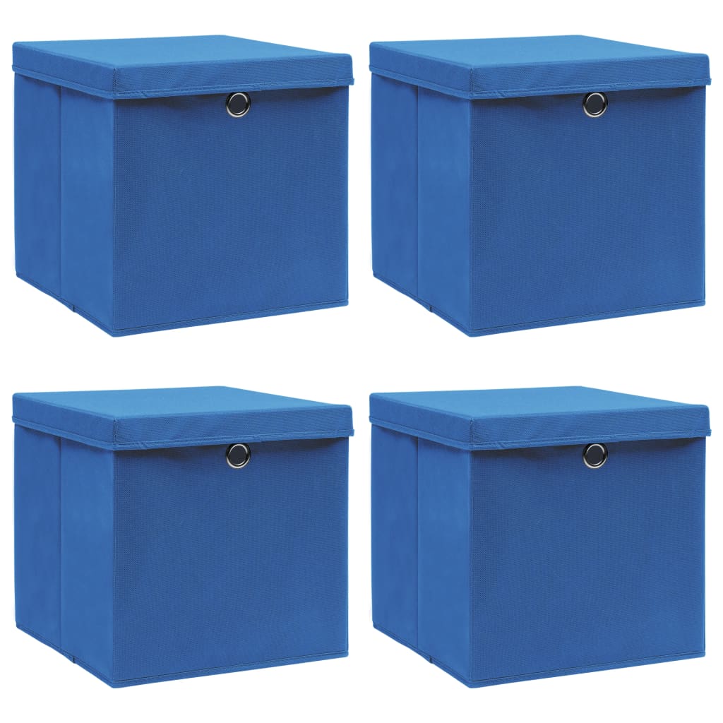 Scatole Portaoggetti con Coperchi 4pz Blu 32x32x32 cm Tessuto