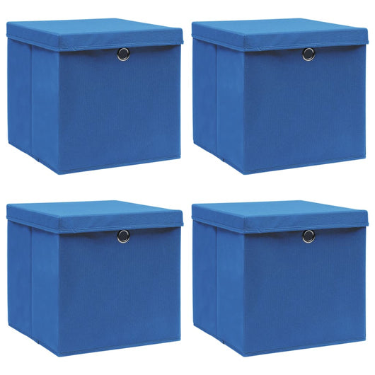 Scatole Portaoggetti con Coperchi 4pz Blu 32x32x32 cm Tessuto