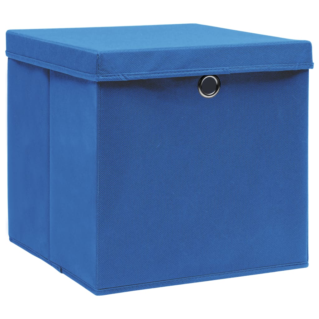 Scatole Portaoggetti con Coperchi 4pz Blu 32x32x32 cm Tessuto 288338