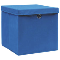 Scatole Portaoggetti con Coperchi 4pz Blu 32x32x32 cm Tessuto 288338