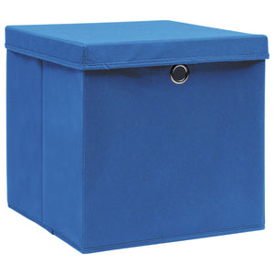 Scatole Portaoggetti con Coperchi 4pz Blu 32x32x32 cm Tessuto 288338