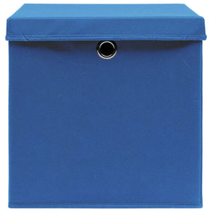 Scatole Portaoggetti con Coperchi 4pz Blu 32x32x32 cm Tessuto