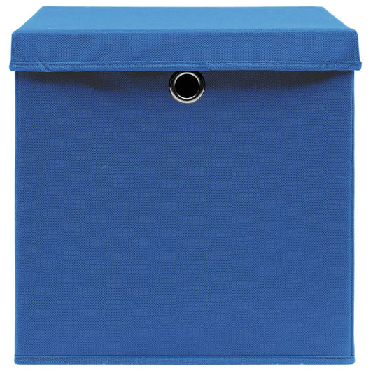 Scatole Portaoggetti con Coperchi 4pz Blu 32x32x32 cm Tessuto 288338