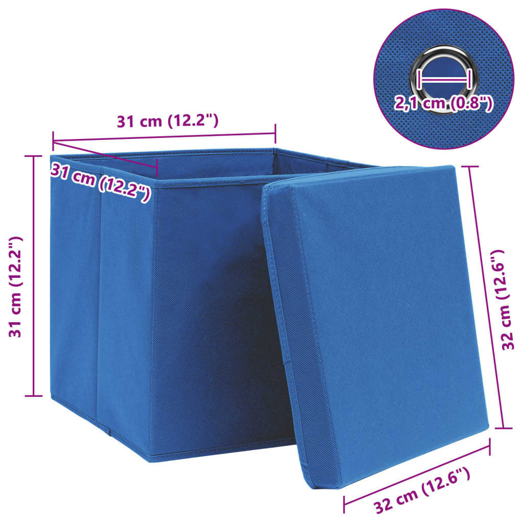 Scatole Portaoggetti con Coperchi 4pz Blu 32x32x32 cm Tessuto