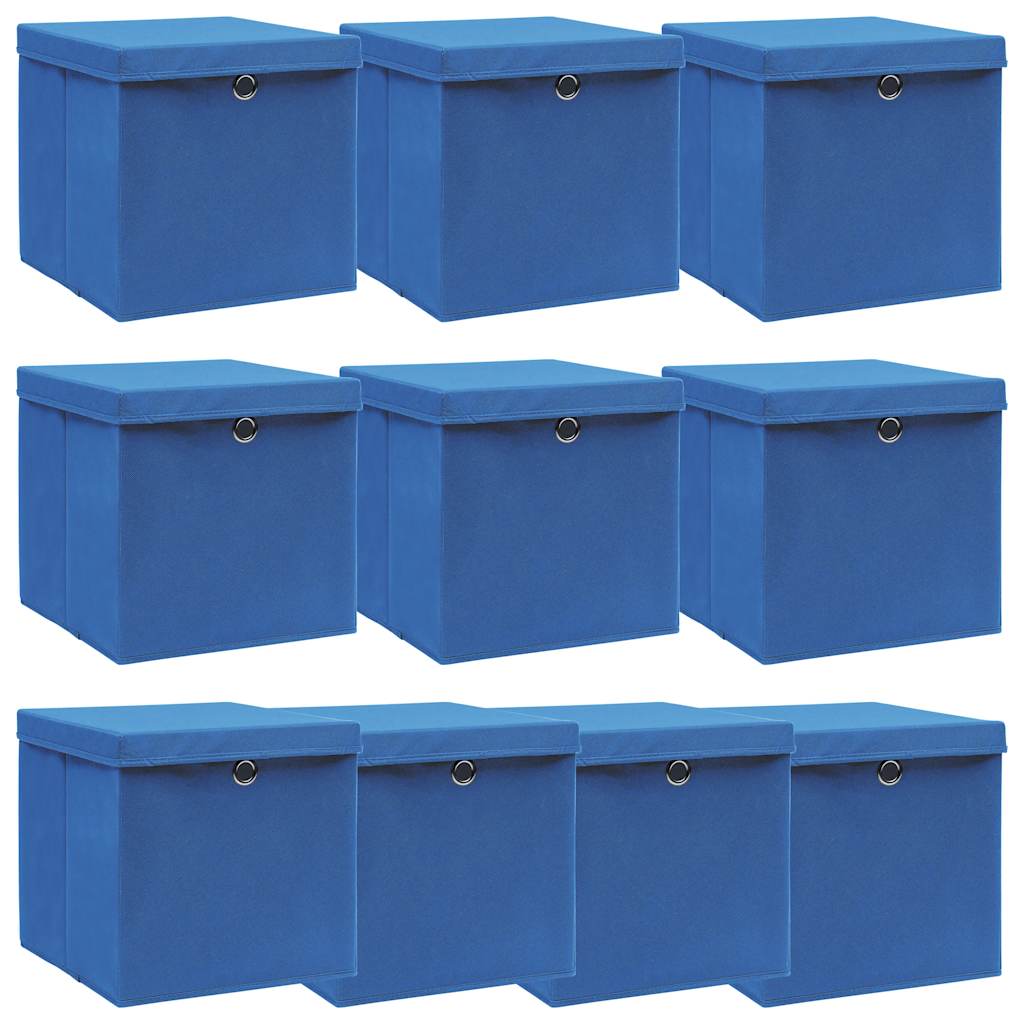 Scatole con Coperchi 10 pz Blu 32x32x32 cm in Tessuto