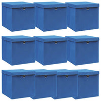 Scatole con Coperchi 10 pz Blu 32x32x32 cm in Tessuto