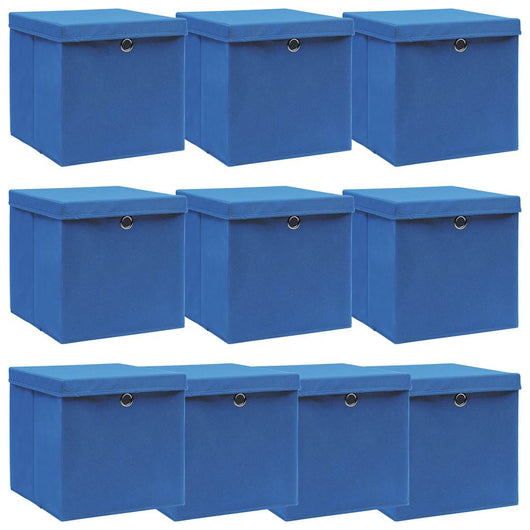 Scatole con Coperchi 10 pz Blu 32x32x32 cm in Tessuto