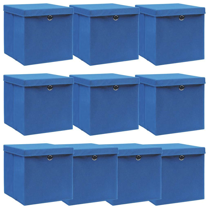 Scatole con Coperchi 10 pz Blu 32x32x32 cm in Tessuto
