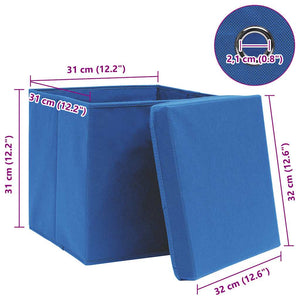 Scatole con Coperchi 10 pz Blu 32x32x32 cm in Tessuto
