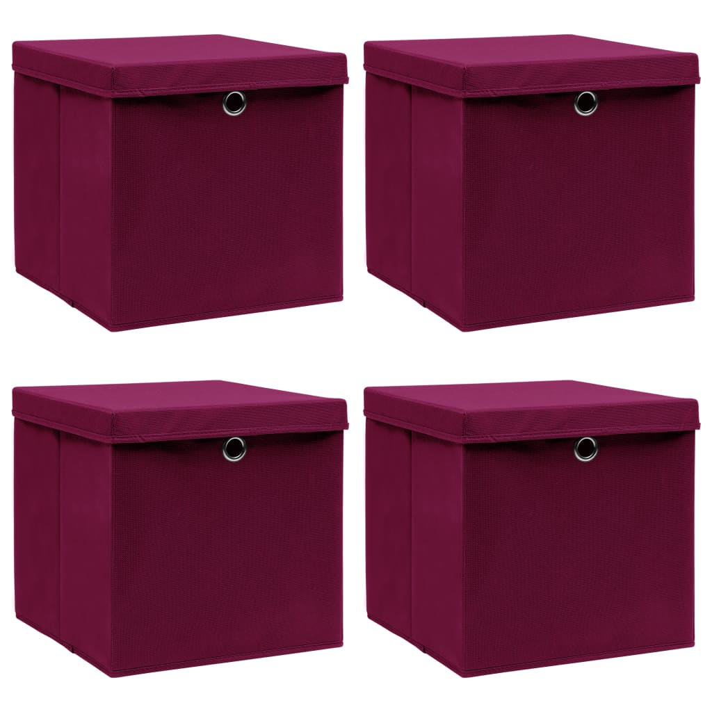 Scatole con Coperchi 4 pz Rosso Scuro 32x32x32 cm in Tessuto cod mxl 40869