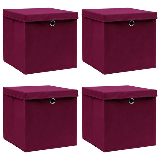 Scatole con Coperchi 4 pz Rosso Scuro 32x32x32 cm in Tessuto cod mxl 40869