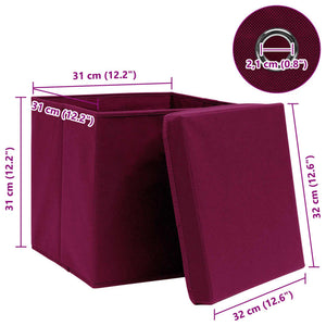 Scatole con Coperchi 4 pz Rosso Scuro 32x32x32 cm in Tessuto cod mxl 40869