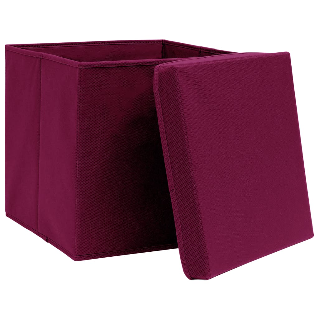 Scatole con Coperchi 10 pz Rosso Scuro 32x32x32 cm Tessuto 288344