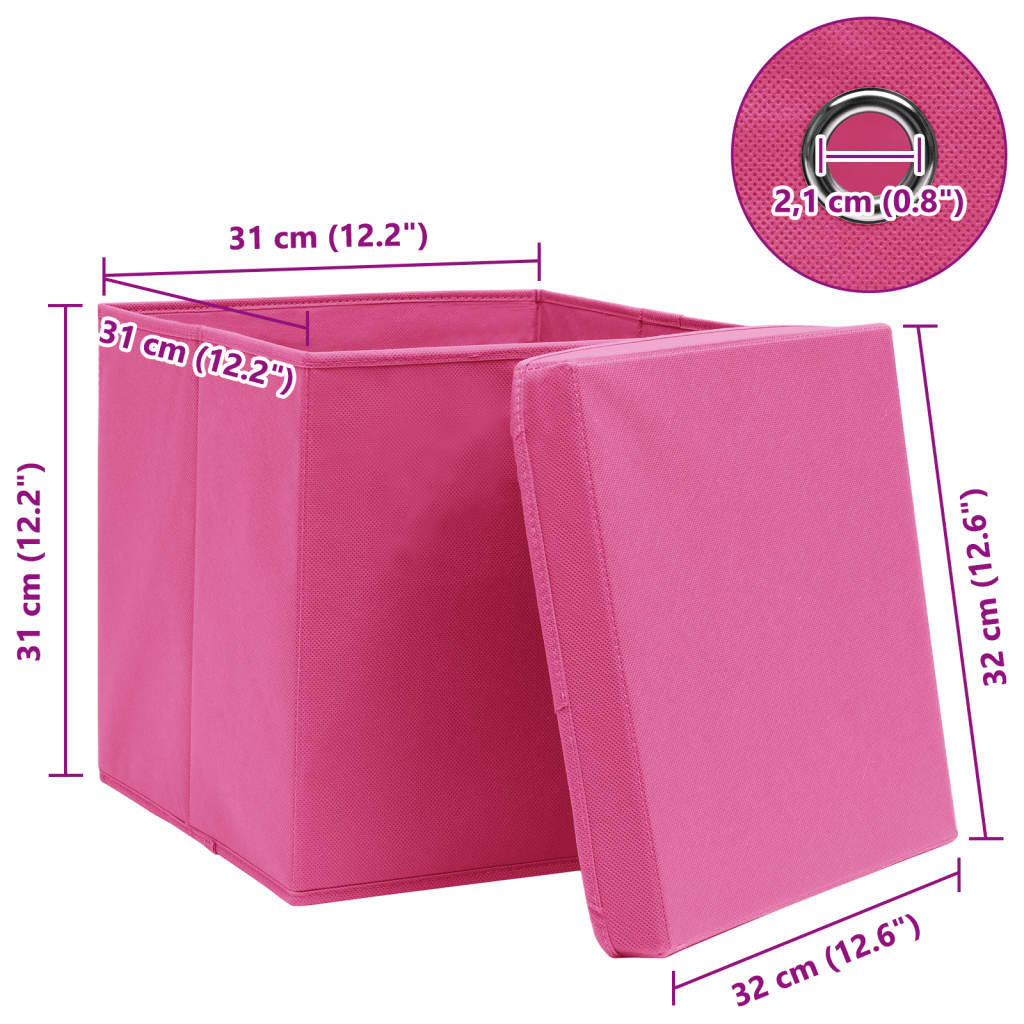 Scatole Portaoggetti con Coperchi 4pz Rosa 32x32x32 cm Tessuto 288346