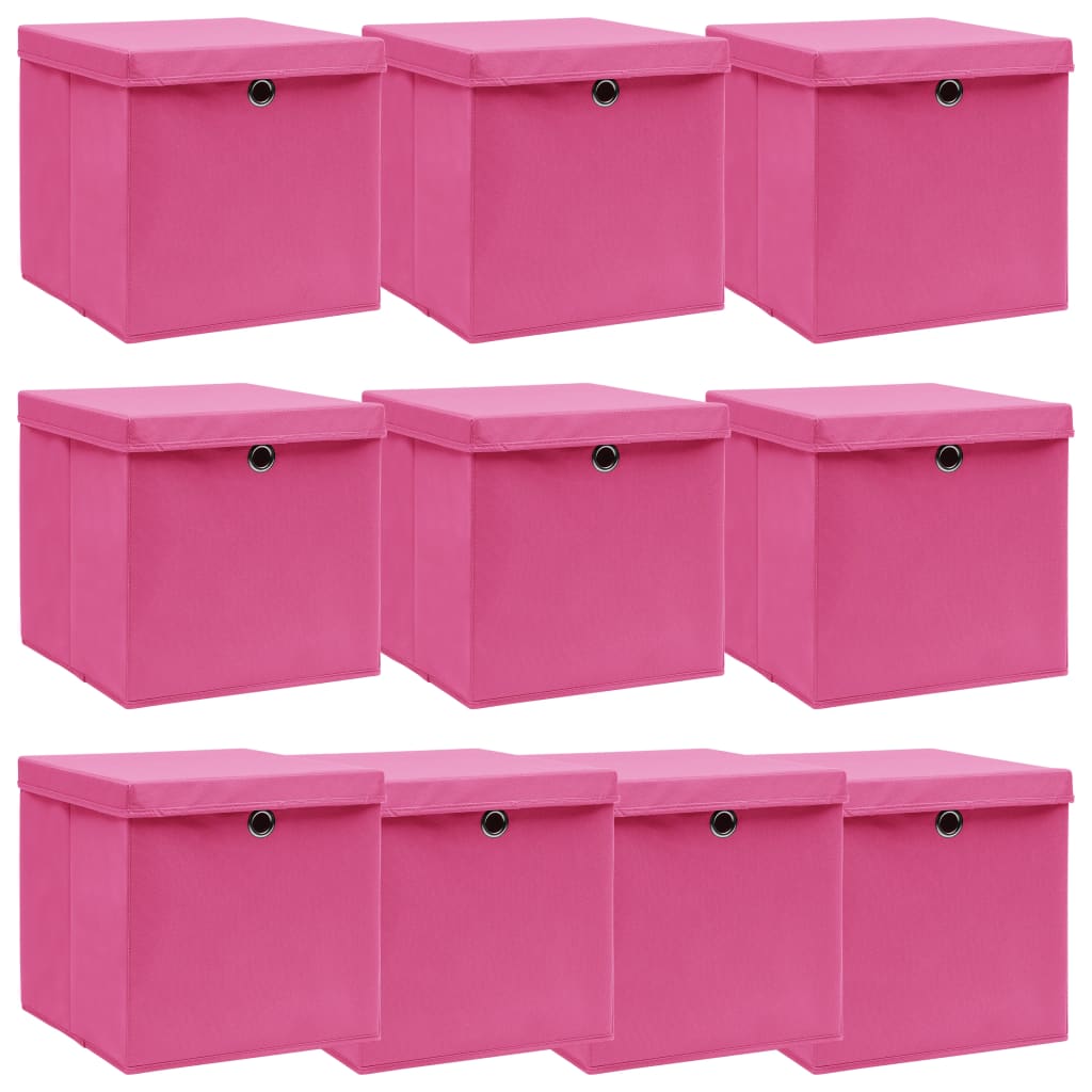 Scatole con Coperchi 10 pz Rosa 32x32x32 cm in Tessuto cod mxl 40568