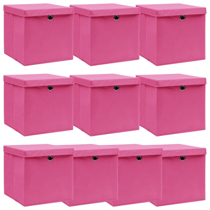 Scatole con Coperchi 10 pz Rosa 32x32x32 cm in Tessuto cod mxl 40568