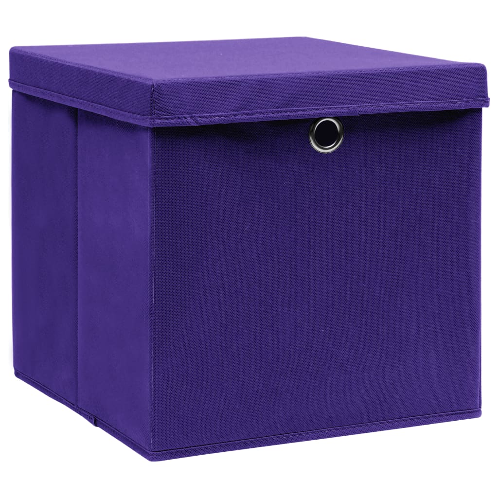 Scatole Portaoggetti con Coperchi 4pz Viola 32x32x32cm Tessuto 288354