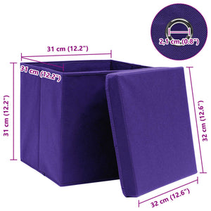 Scatole Portaoggetti con Coperchi 4pz Viola 32x32x32cm Tessuto 288354