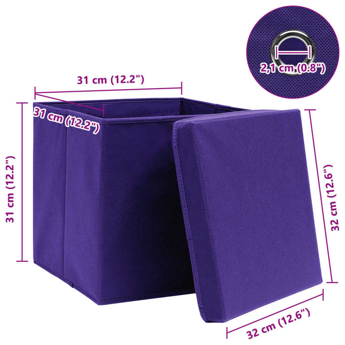 Scatole Portaoggetti con Coperchi 4pz Viola 32x32x32cm Tessuto 288354