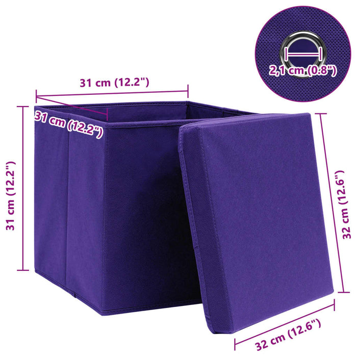 Scatole Portaoggetti con Coperchi 10pz Viola 32x32x32cm Tessuto 288356