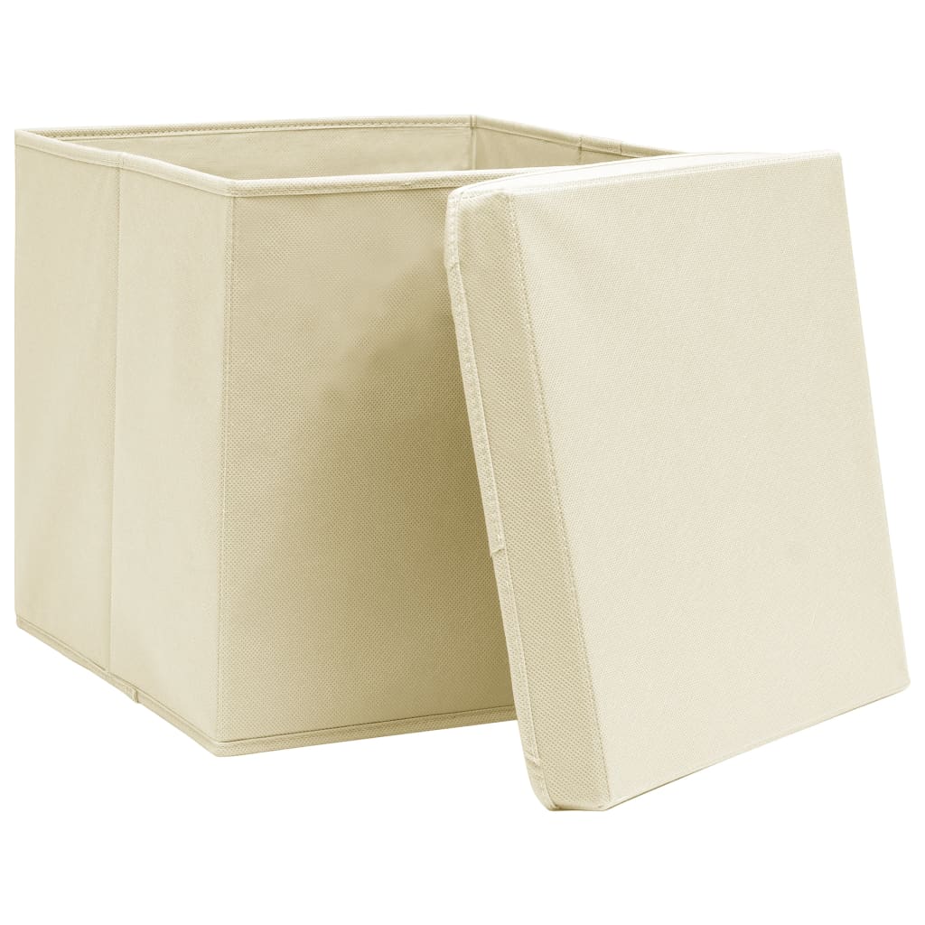 Scatole Portaoggetti con Coperchi 4pz Crema 32x32x32 cm Tessuto 288358